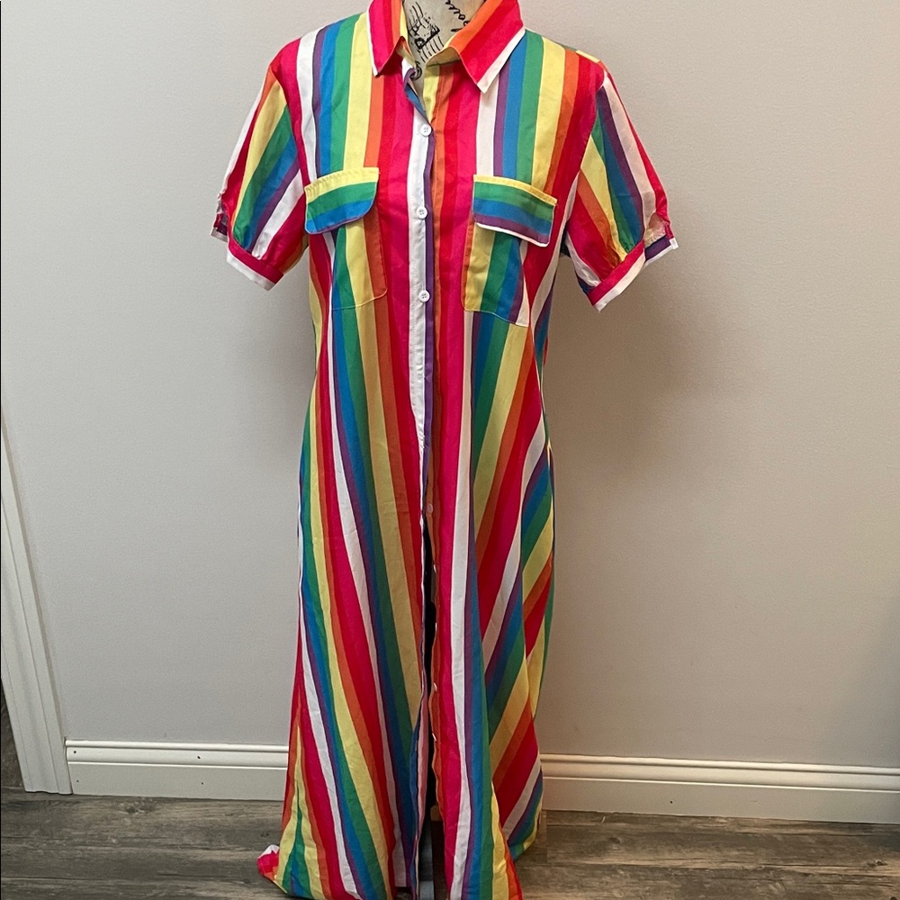 Colorful Striped Button-Up Dress 192